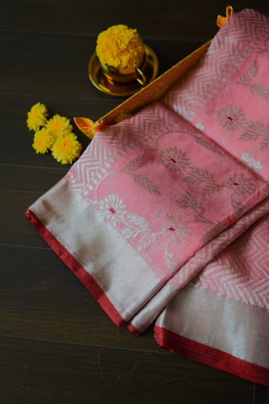 Rose-Gold Pink Floral Saree