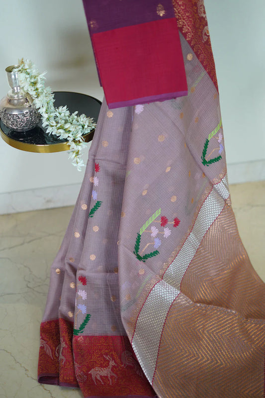 Onion Pink Handwoven Kota Saree