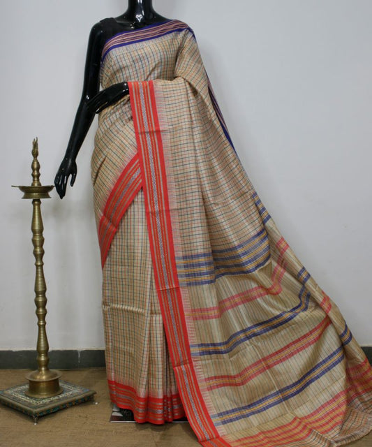 Tussar Check Saree
