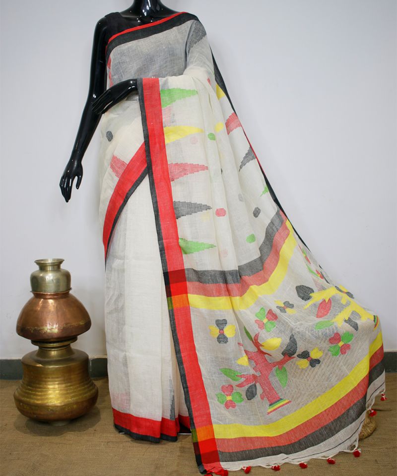 White Linen Saree