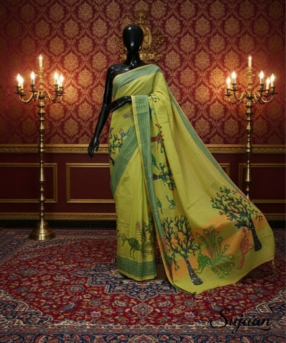 Bhil Hand Painted Cotton Saree
