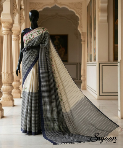 Pichwai Hand Painted Nandsundari Saree - Artistic Handloom Cotton