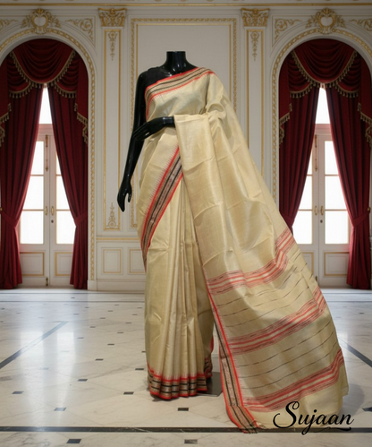 Handloom Karwat Kinar Saree - Authentic Vidarbha Tussar Silk