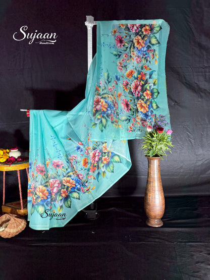 Front View: Aqua Blue Kota Saree