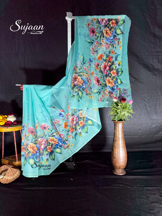Front View: Aqua Blue Kota Saree