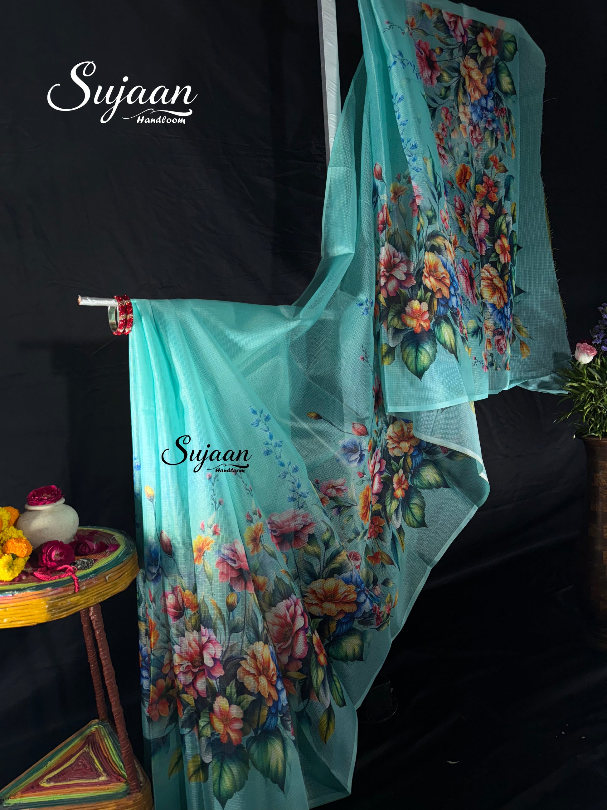 Full View: Aqua Blue Saree