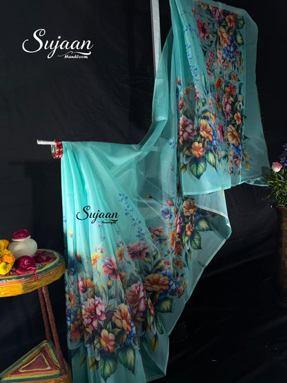 Full View: Aqua Blue Saree