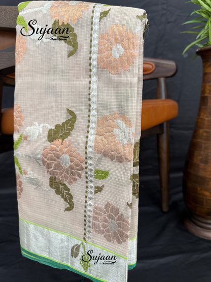 Close-up View: Green Blouse Saree