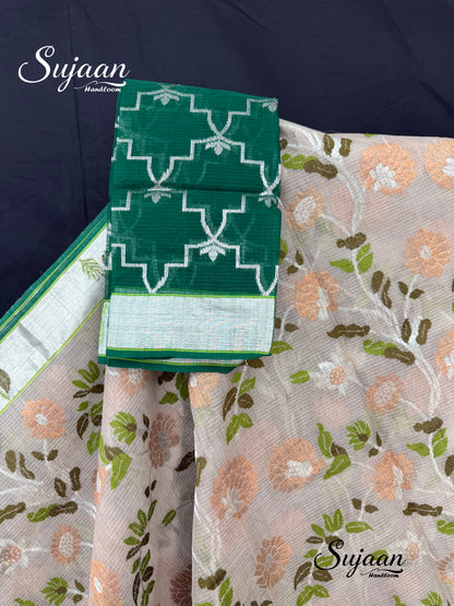 Blouse and Border View:  Beige/Off White Zari Kota Saree