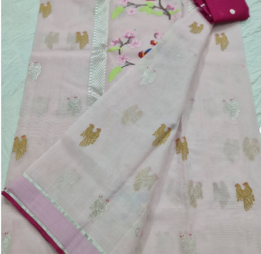 Blush Pink Zari Kota Handloom Saree
