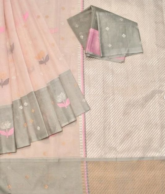 Botanical Muse Zari Kota Handloom Saree | Sustainable Luxury