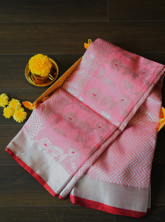 Designer Rose-Gold Pink Floral Saree 