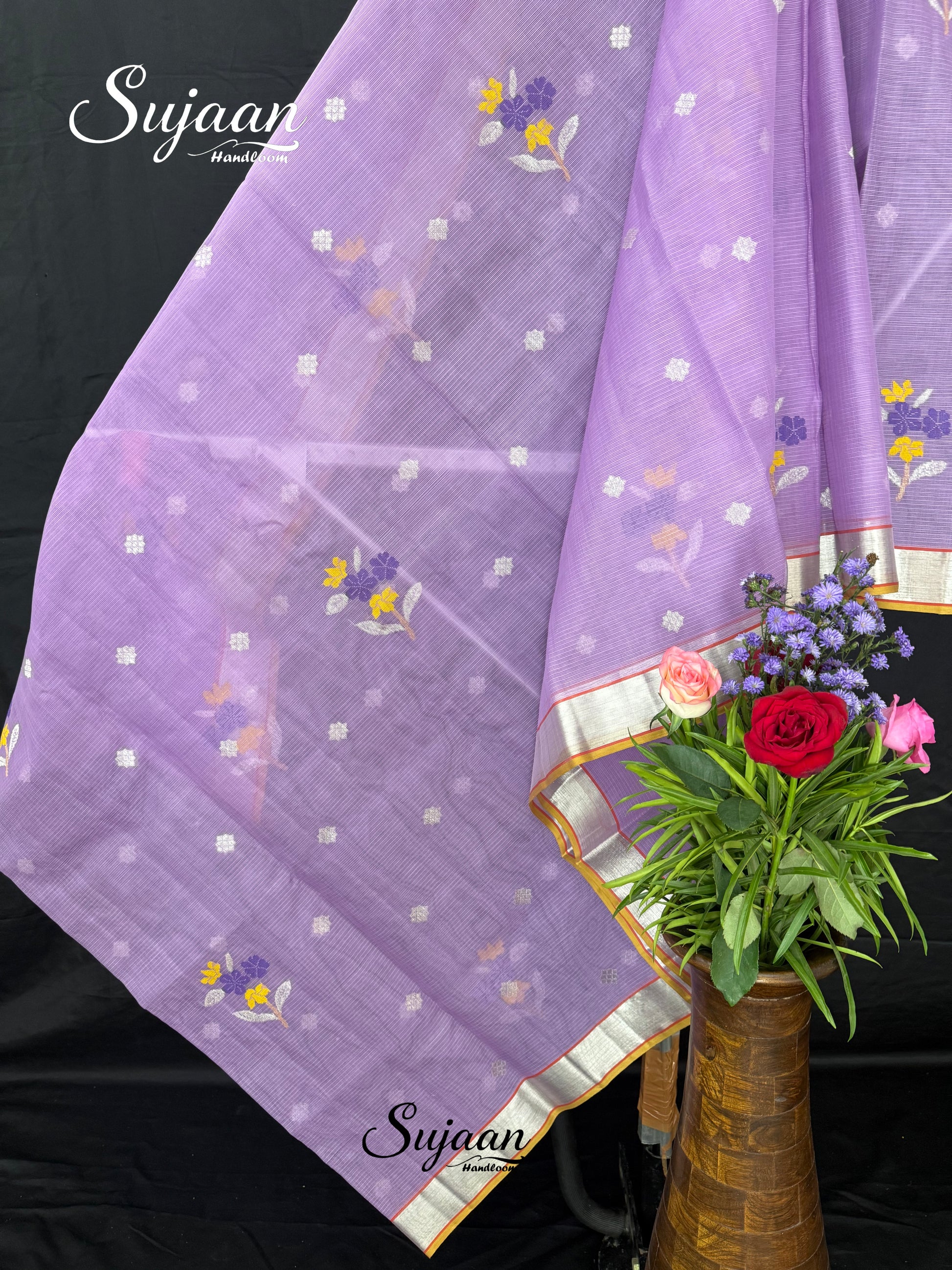 Border View: Lavender Zari Kota Saree