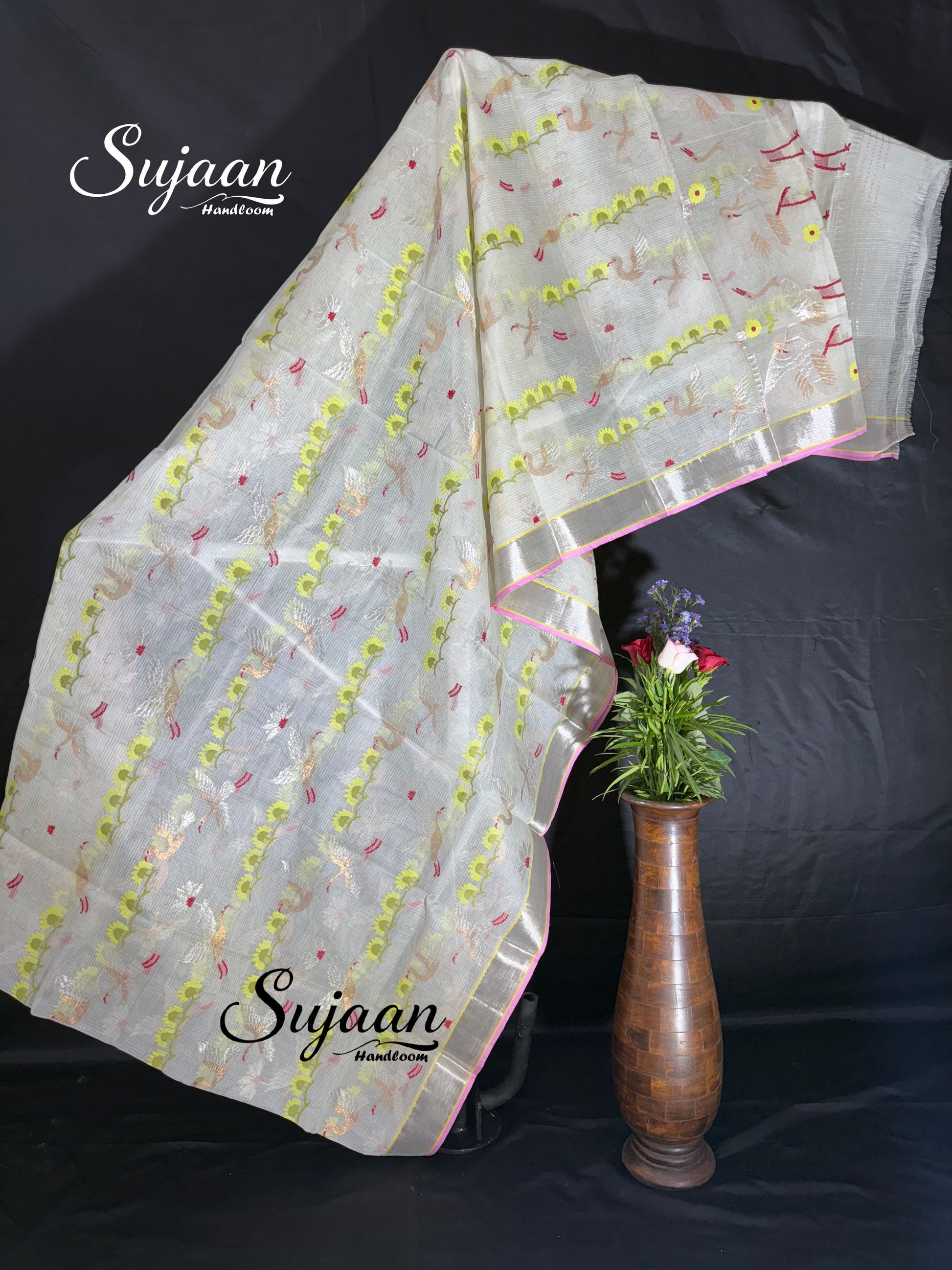 Front View: Kota Saree Pink Border