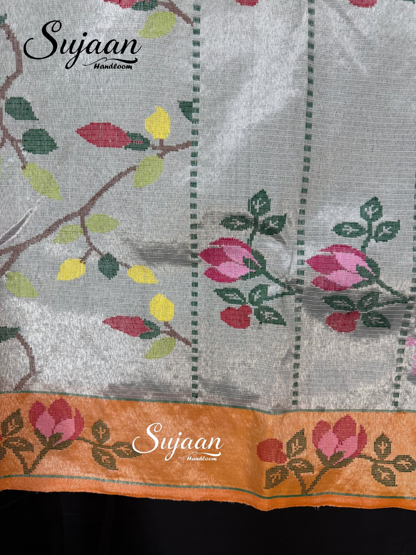 Border View: Silver Grey Zari Kota Saree