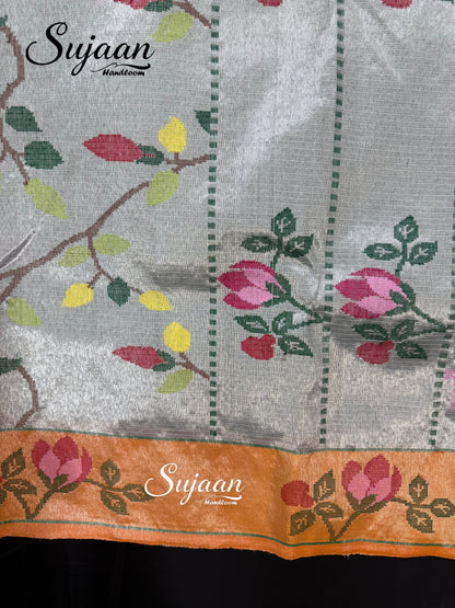 Border View: Silver Grey Zari Kota Saree