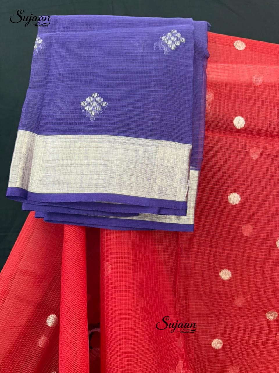 Blouse View: Vibrant Red Zari Kota Saree