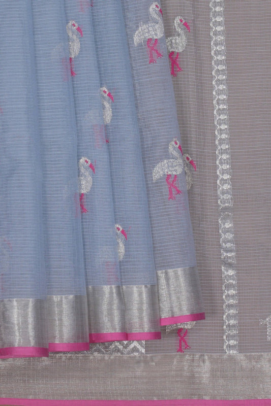 Zarikota Handloom Saree: Sheer Grey Weave & Chevron Pallu