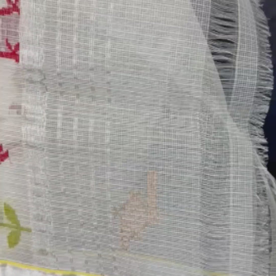 Full View in Video: Off-White Zari Kota Saree with Bird Weave & Pink Border