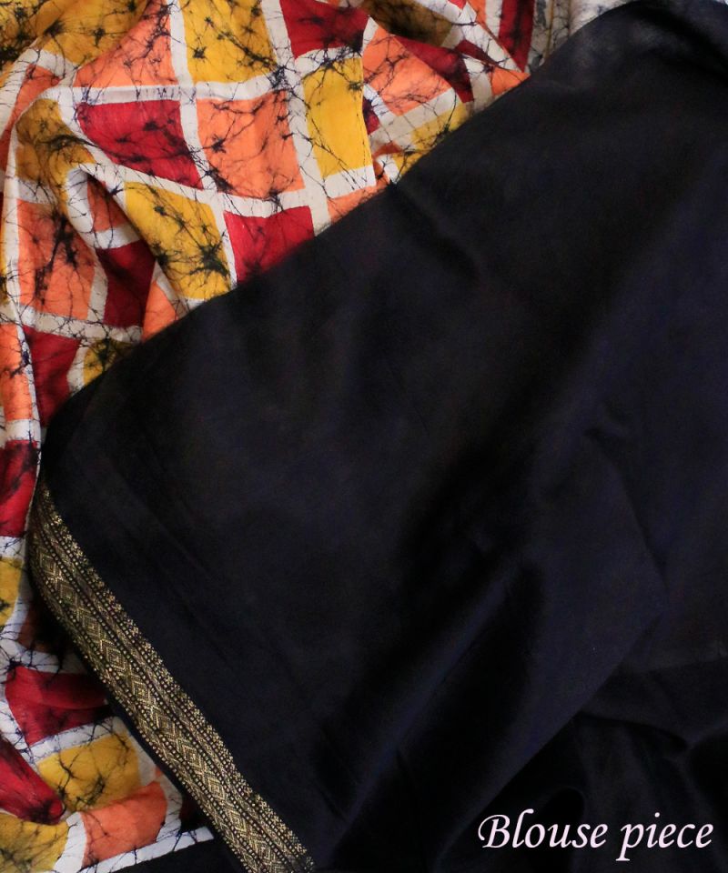 Batik Cotton Saree Vibrant Color Block