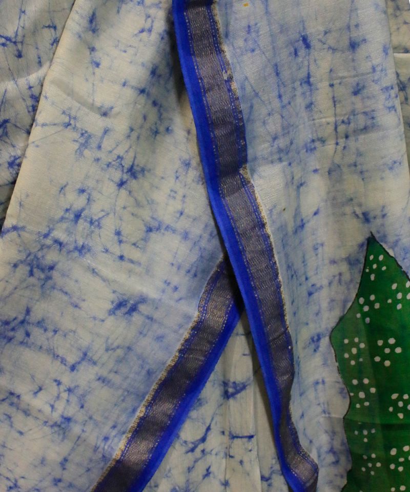 Artisan Hand Drawn Batik Saree Blue Border