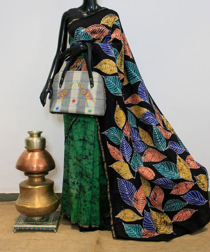 Contrast Black & Green Batik Saree
