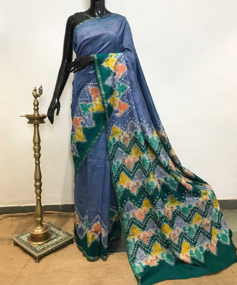 Hand Drawn Batik Cotton Saree