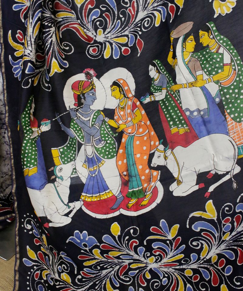 Black Pictorial Pallu & Cow Motif