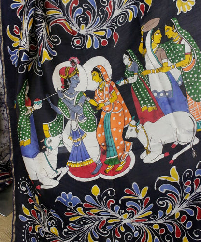 Black Pictorial Pallu & Cow Motif