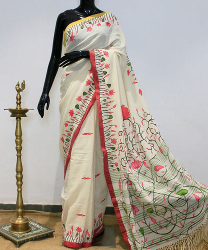 Hand Painted Lotus Saree