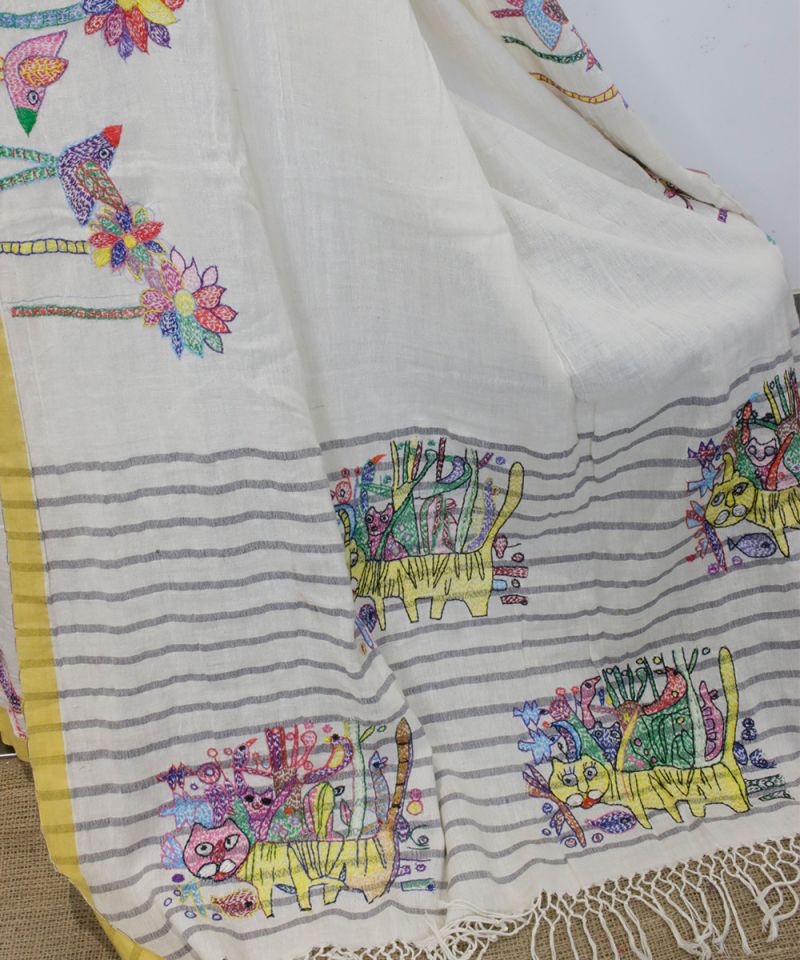 Saree with Multicolored Tribal Embroidery