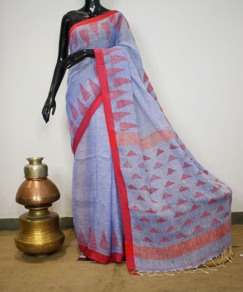 Linen Saree with Floating Triangle Weave