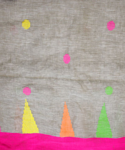 Jamdani Saree - Natural Linen & Bright Border